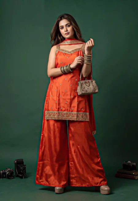 K 1320 By Naisha Chinon Kurti With Bottom Dupatta